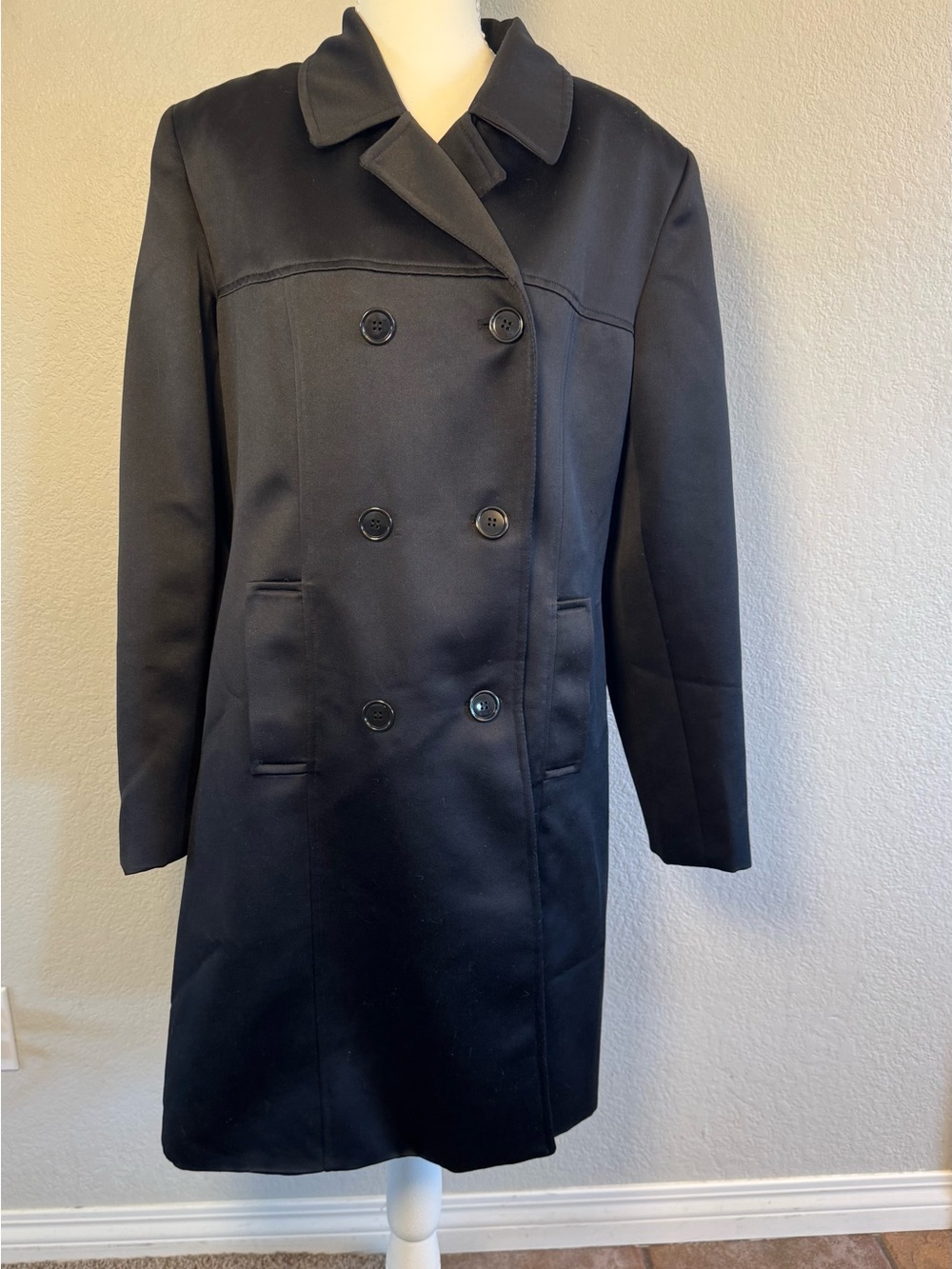 Vintage Jonathan Michael Black Trench Coat Double Breasted 90s Minimalist Sz 12